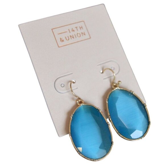 14th & Union Blue Gold Tone Oval Drop Earrings NWT Gift - Picture 5 of 5